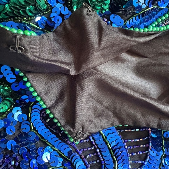 Vintage 1980's Laurence Kazar New York Blue Green Sequin Silk Jacket Large - Picture 9 of 10